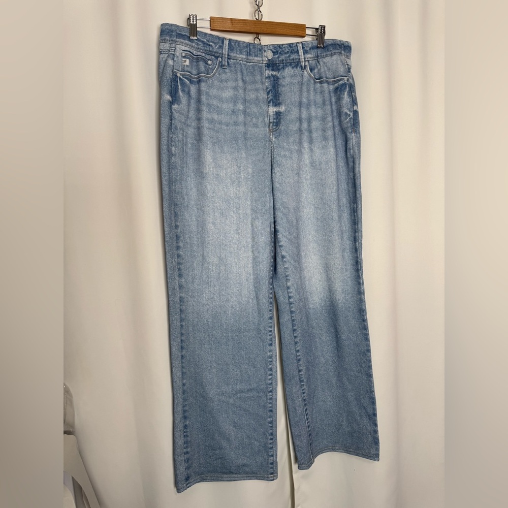 Seven7 Women's  Illusion Denim‎ Wide Leg Jeans in Soft Blue XL